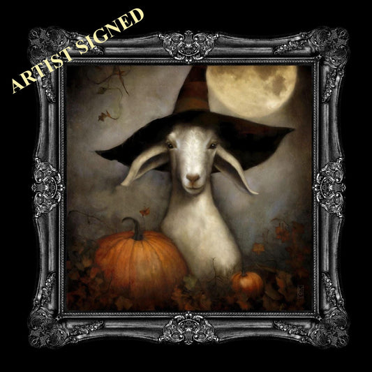 Halloween Wall Art, Cute Goat Farm Animal Halloween Art Print