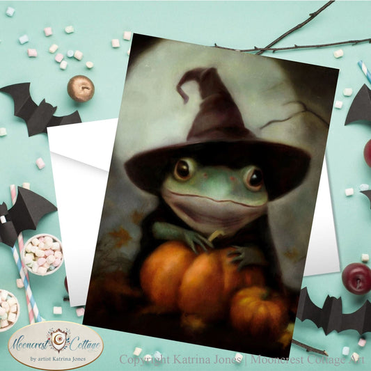 Halloween Witch Frog Blank Greeting Card