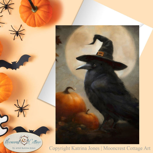 Halloween Witch Raven Blank Greeting Card