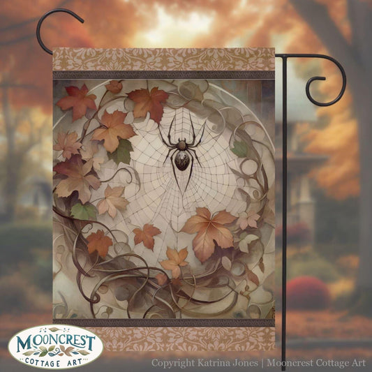 a stained glass window with a spider on it