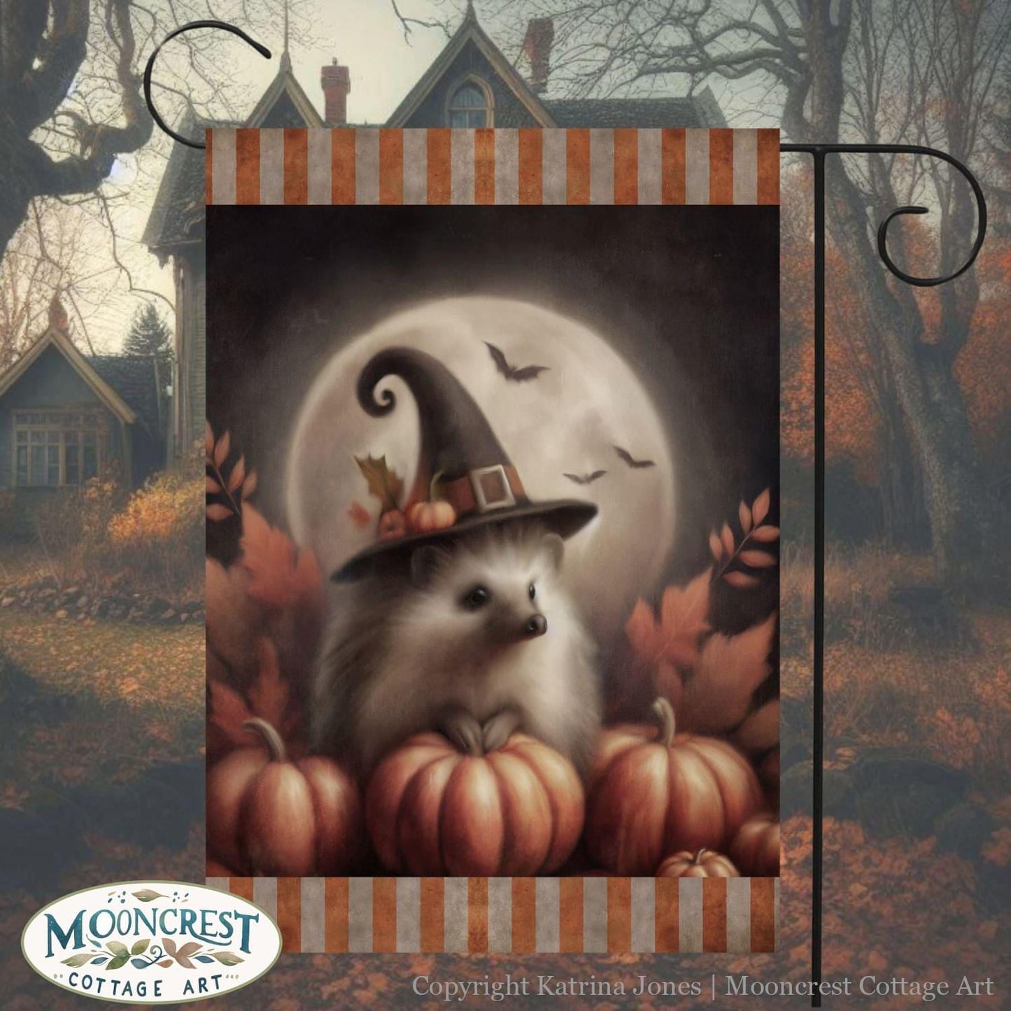 a painting of a hedge wearing a witches hat