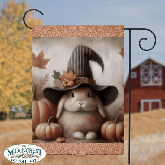 a flag with a picture of a bunny wearing a hat