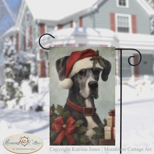 Christmas Great Dane Garden Flag, Cute Dog Pet Holiday Yard Sign Decor