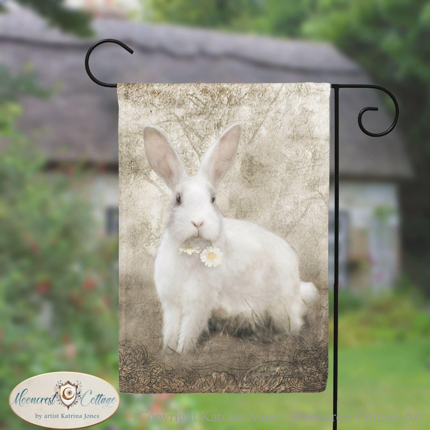 French Country Cottage Rabbit Garden Flag
