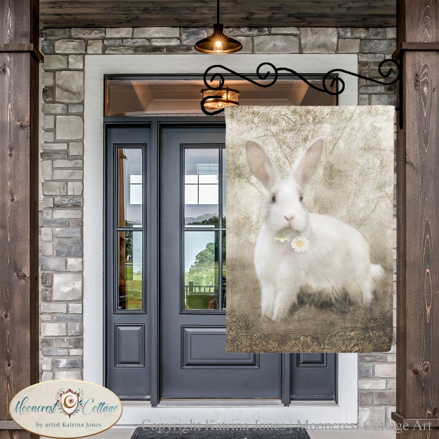 French Country Cottage Rabbit Garden Flag