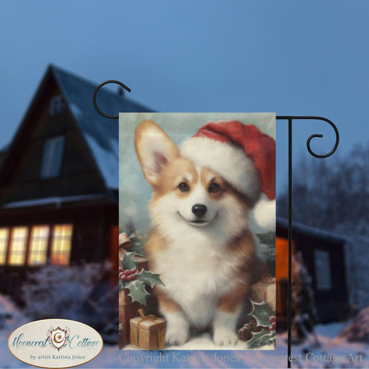 Christmas Corgi Dog Garden Flag, Cute Dog Pet Holiday Yard Sign Decor