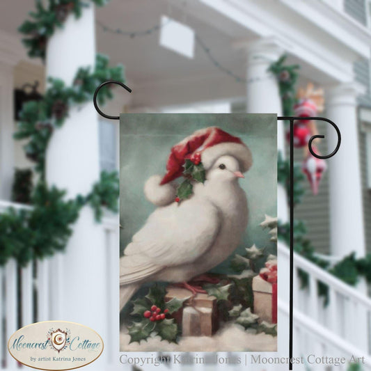 Christmas Dove Garden Flag, Cute Winter Holiday Season Woodland Animal Yard Decor