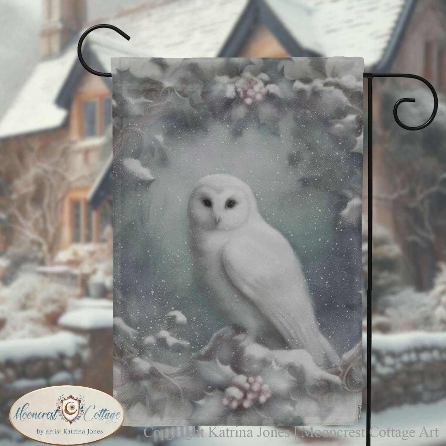 White Winter Owl Garden Flag