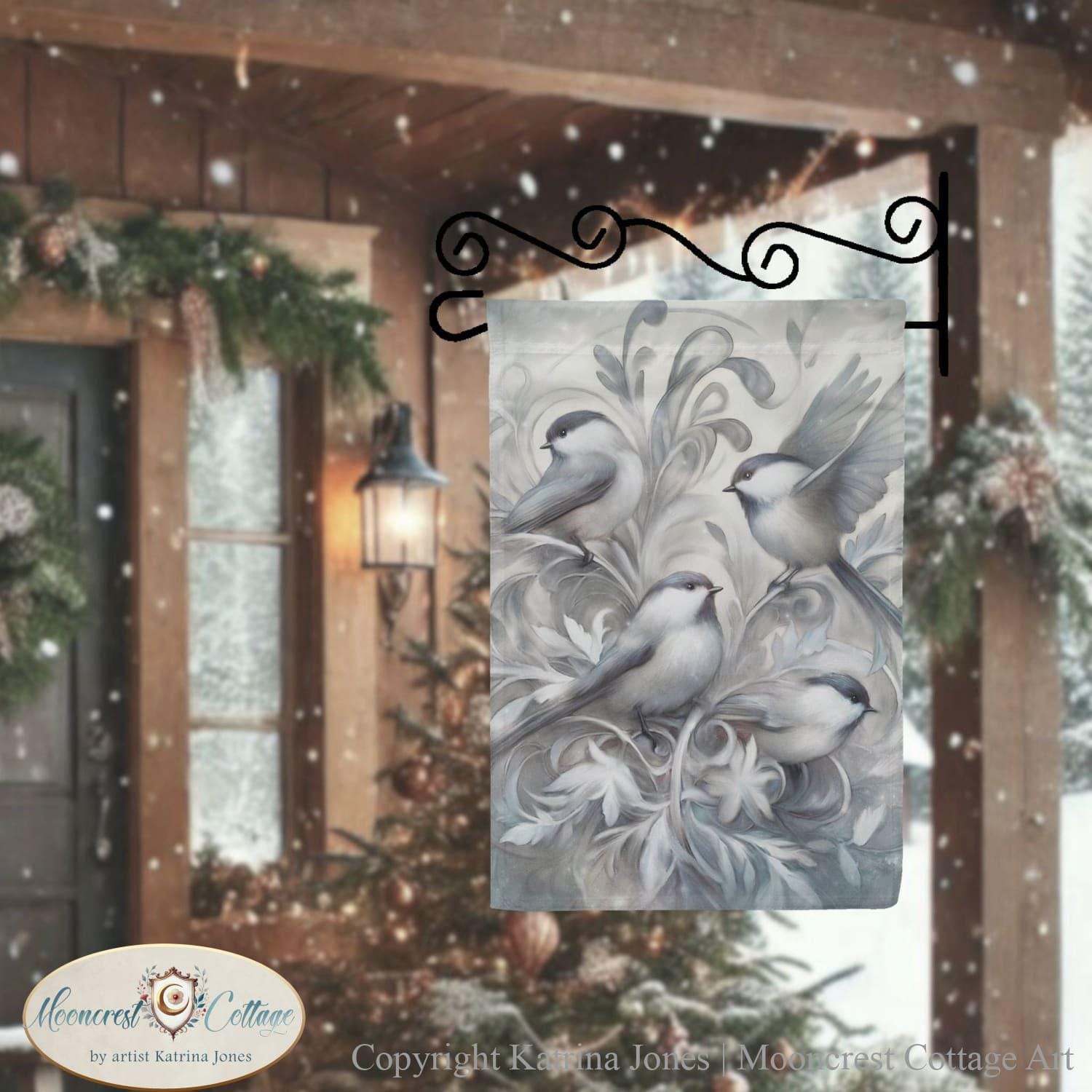 White Winter Chickadees Brids Garden Flag