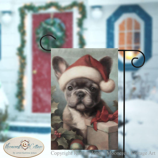 Christmas French Bulldog Garden Flag, Cute Dog Pet Holiday Yard Sign Decor
