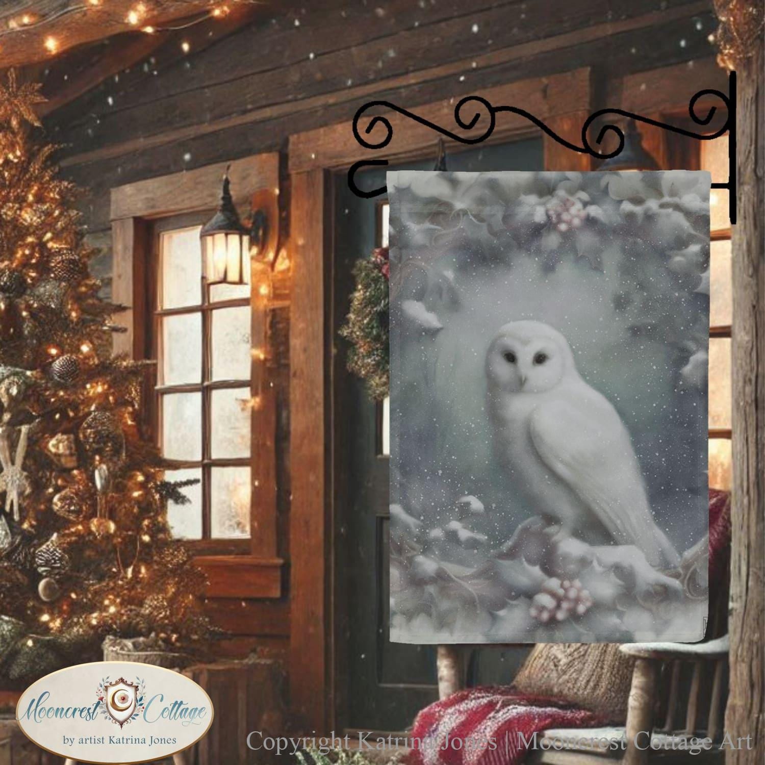 White Winter Owl Garden Flag
