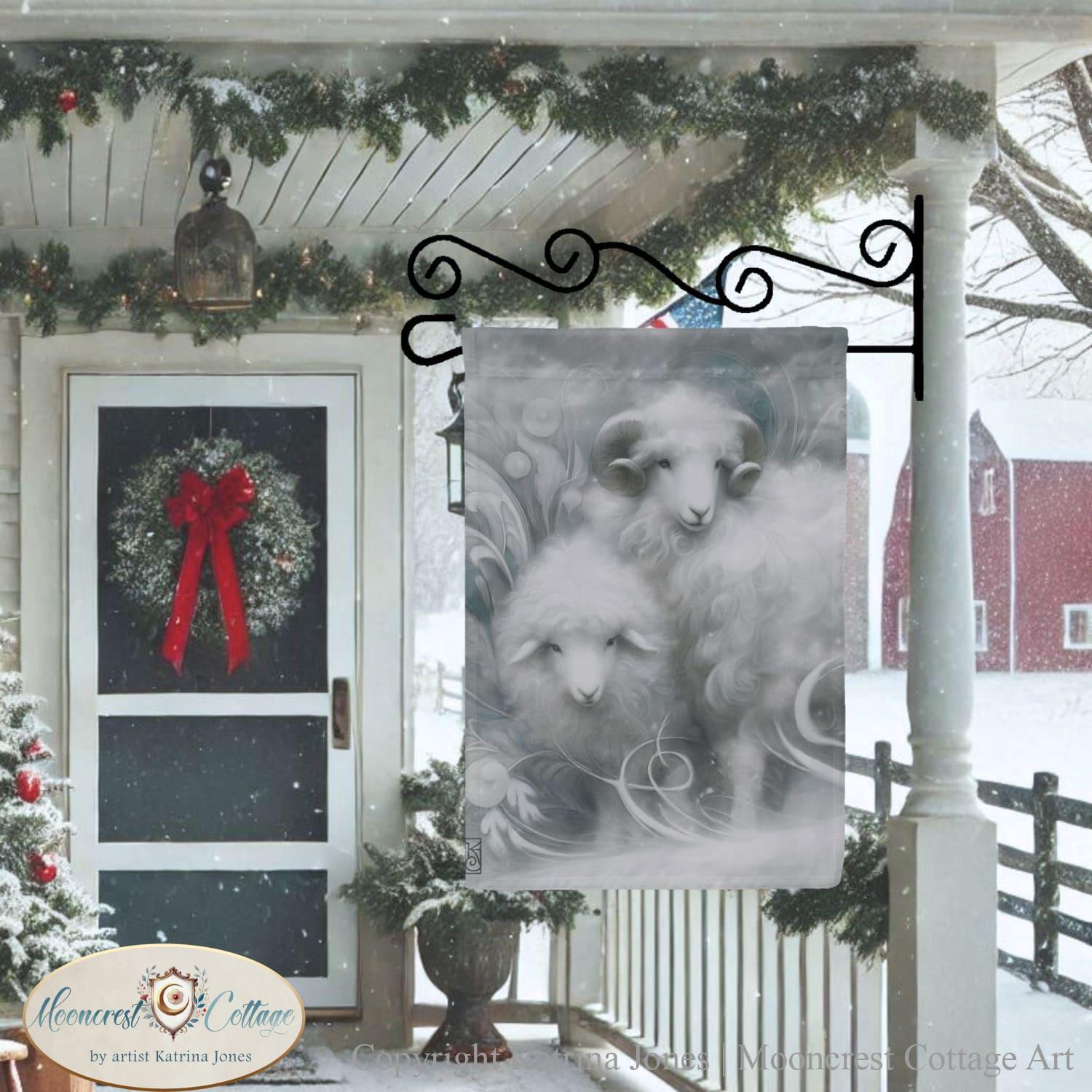 Winter White Sheep Garden Flag