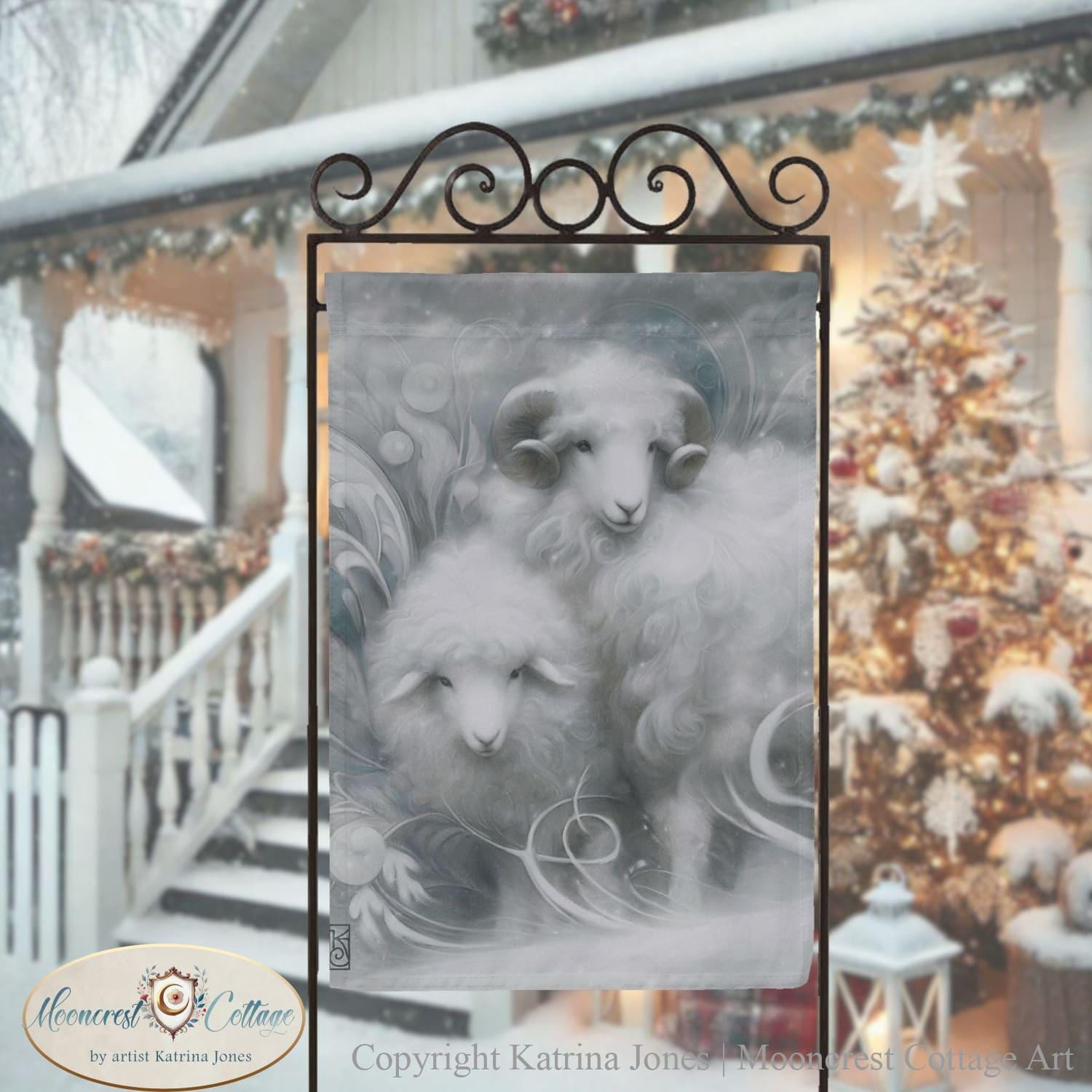 Winter White Sheep Garden Flag