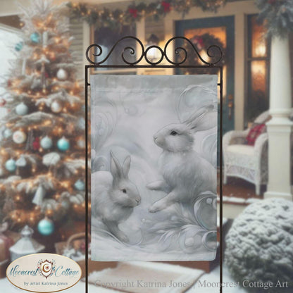 White Winter Rabbits Garden Flag