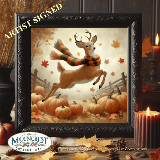 Leaping Deer Art Print - Cute Fall Animal Art