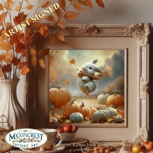 Leaping Rabbit Art Print - Cute Fall Animal Art