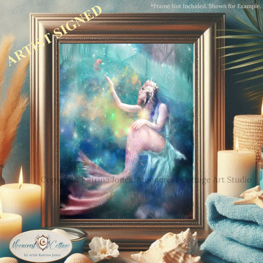 Mermaid and Friend Art Print - Fantasy Painting Art Rectangle