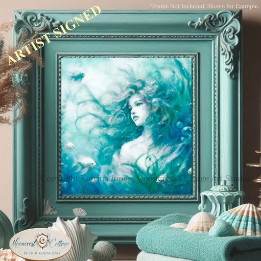 Mermaid Blue Fishes Art Print Art Square
