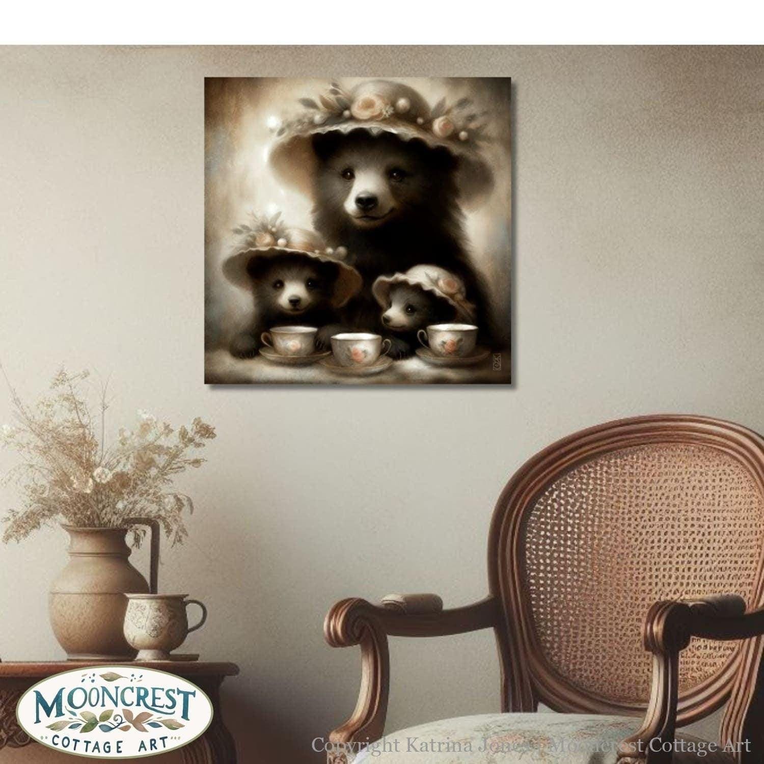 a painting of a bear with two cubs