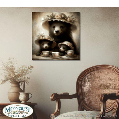 a painting of a bear with two cubs