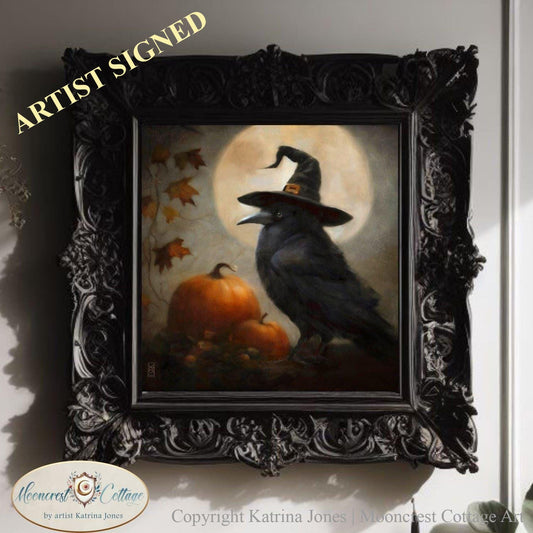 Raven Fall Wall Art, Cute Crow Animal Fall Art Print