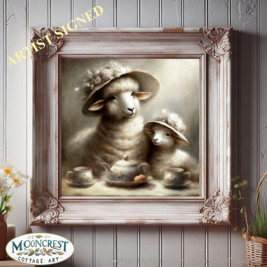 Sheep Art Print, Mother Sheep and Baby Lamb Painting