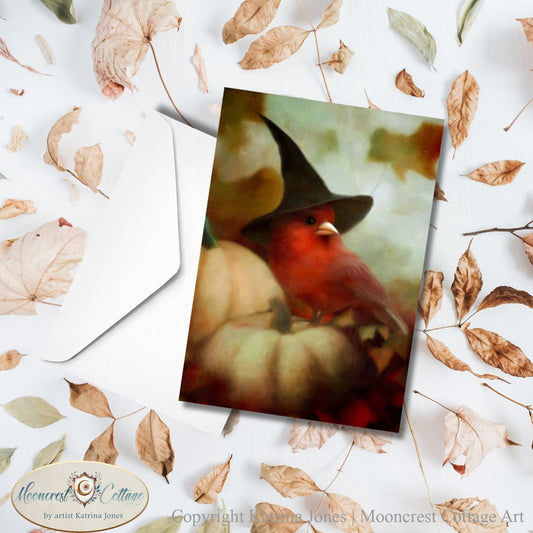Whimsical Fall Cardinal Bird Greeting Cards