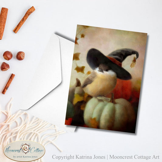 Whimsical Fall Chickadee Bird Greeting Cards
