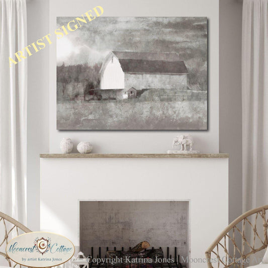 White Gray Barn Landscape Art Print