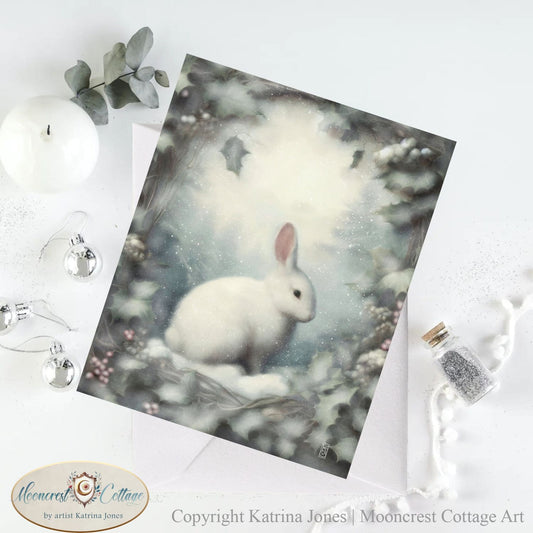 White Winter Rabbit Greeting Cards