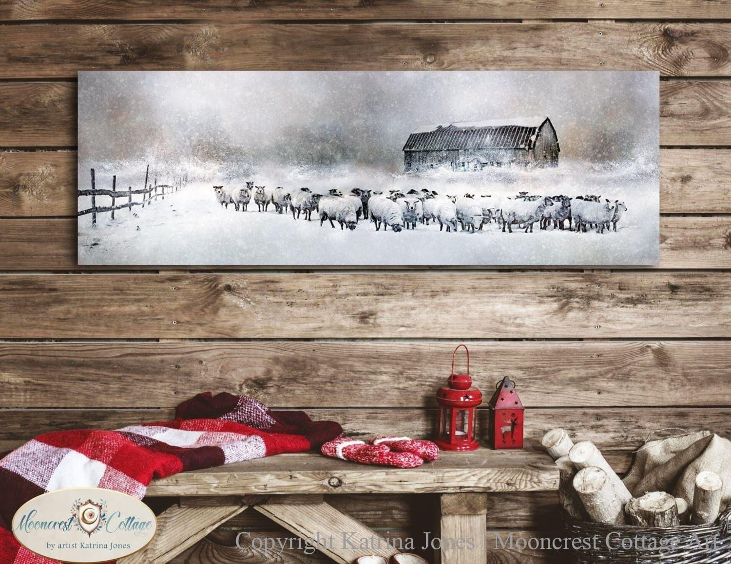 Winter Sheep Herd in Snow Art Print