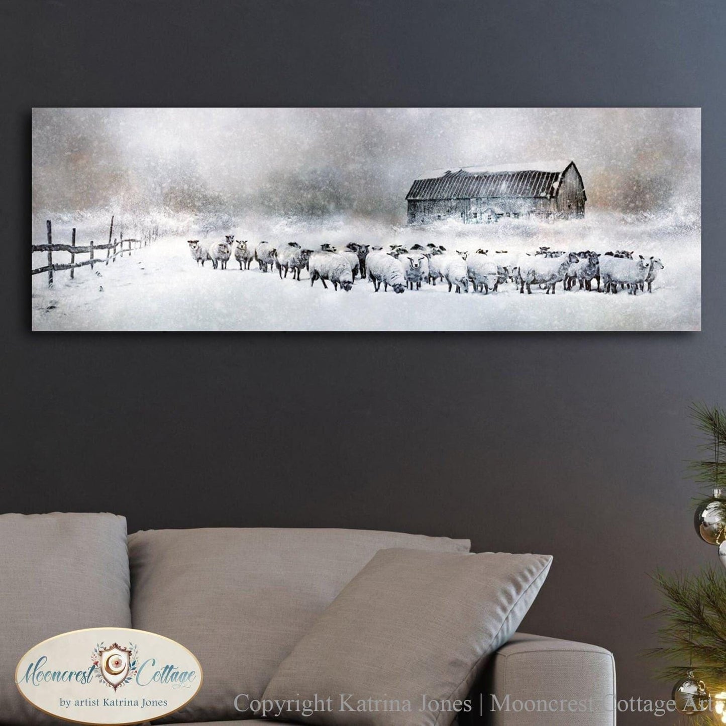 Winter Sheep Herd in Snow Art Print